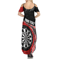 Personalised New Zealand Darts Summer Maxi Dress Koru Tribal Tattoo and Silver Fern Maori Pattern Red Color