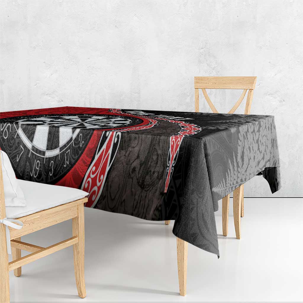 Personalised New Zealand Darts Tablecloth Koru Tribal Tattoo and Silver Fern Maori Pattern Red Color
