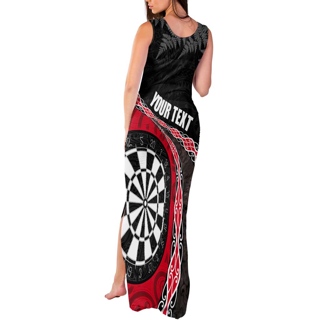Personalised New Zealand Darts Tank Maxi Dress Koru Tribal Tattoo and Silver Fern Maori Pattern Red Color