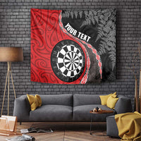 Personalised New Zealand Darts Tapestry Koru Tribal Tattoo and Silver Fern Maori Pattern Red Color