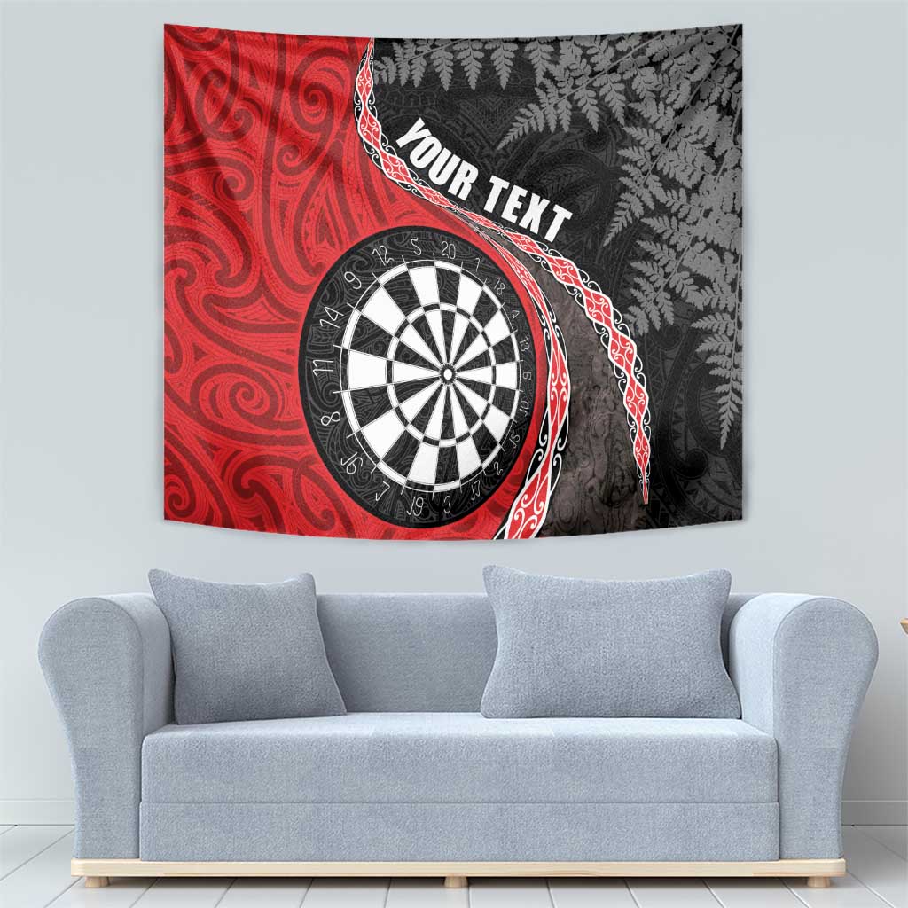 Personalised New Zealand Darts Tapestry Koru Tribal Tattoo and Silver Fern Maori Pattern Red Color