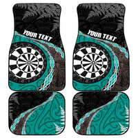 Personalised New Zealand Darts Car Mats Koru Tribal Tattoo and Silver Fern Maori Pattern Teal Color