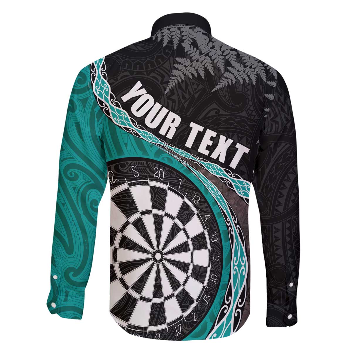 Personalised New Zealand Darts Family Matching Off The Shoulder Long Sleeve Dress and Hawaiian Shirt Koru Tribal Tattoo and Silver Fern Maori Pattern Teal Color