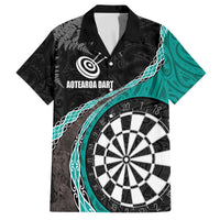 Personalised New Zealand Darts Family Matching Puletasi and Hawaiian Shirt Koru Tribal Tattoo and Silver Fern Maori Pattern Teal Color