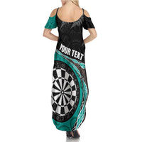 Personalised New Zealand Darts Family Matching Summer Maxi Dress and Hawaiian Shirt Koru Tribal Tattoo and Silver Fern Maori Pattern Teal Color