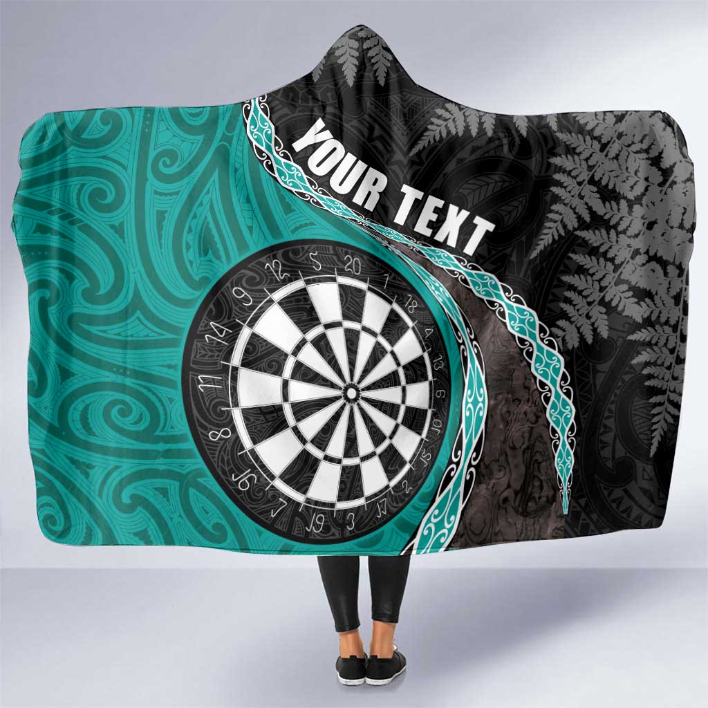 Personalised New Zealand Darts Hooded Blanket Koru Tribal Tattoo and Silver Fern Maori Pattern Teal Color LT03 One Size Teal - Polynesian Pride
