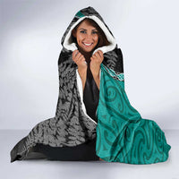 Personalised New Zealand Darts Hooded Blanket Koru Tribal Tattoo and Silver Fern Maori Pattern Teal Color LT03 - Polynesian Pride