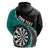 Personalised New Zealand Darts Hoodie Koru Tribal Tattoo and Silver Fern Maori Pattern Teal Color