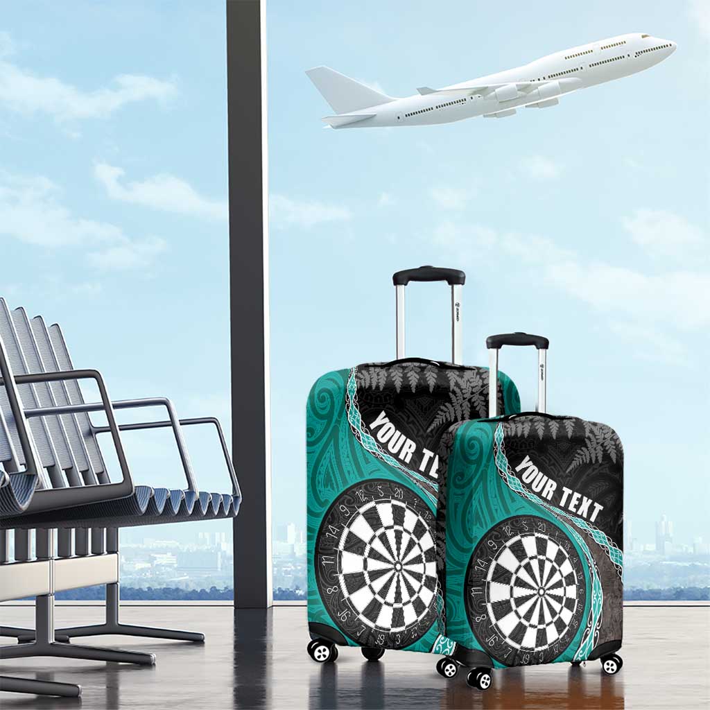 Personalised New Zealand Darts Luggage Cover Koru Tribal Tattoo and Silver Fern Maori Pattern Teal Color LT03 - Polynesian Pride