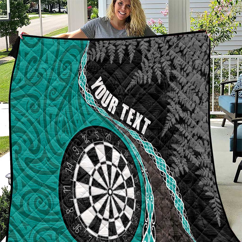 Personalised New Zealand Darts Quilt Koru Tribal Tattoo and Silver Fern Maori Pattern Teal Color