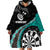 Personalised New Zealand Darts Wearable Blanket Hoodie Koru Tribal Tattoo and Silver Fern Maori Pattern Teal Color