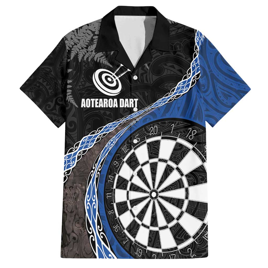 Personalised New Zealand Darts Family Matching Long Sleeve Bodycon Dress and Hawaiian Shirt Koru Tribal Tattoo and Silver Fern Maori Pattern Blue Color