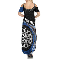 Personalised New Zealand Darts Family Matching Summer Maxi Dress and Hawaiian Shirt Koru Tribal Tattoo and Silver Fern Maori Pattern Blue Color