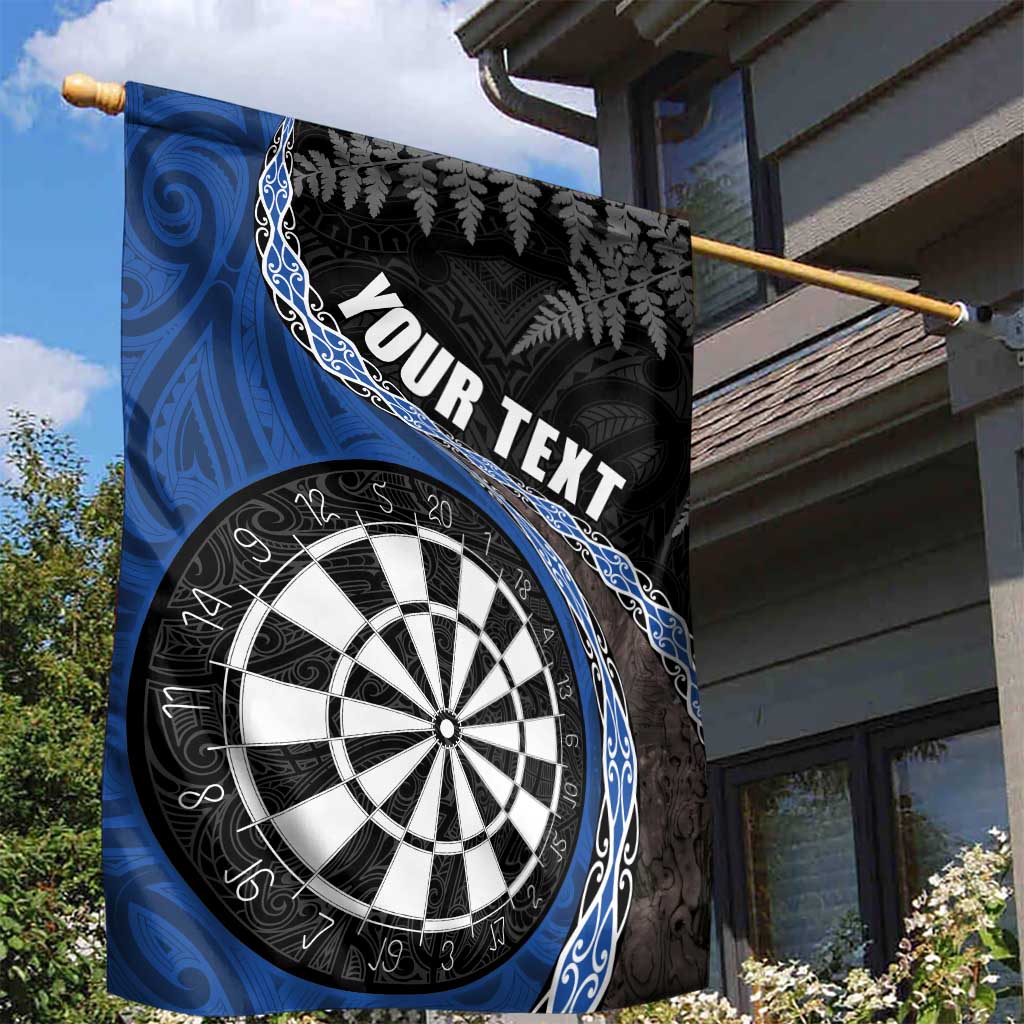 Personalised New Zealand Darts Garden Flag Koru Tribal Tattoo and Silver Fern Maori Pattern Blue Color