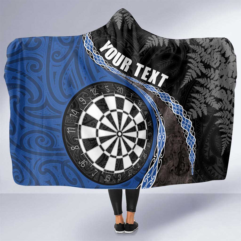 Personalised New Zealand Darts Hooded Blanket Koru Tribal Tattoo and Silver Fern Maori Pattern Blue Color LT03 One Size Blue - Polynesian Pride
