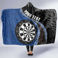 Personalised New Zealand Darts Hooded Blanket Koru Tribal Tattoo and Silver Fern Maori Pattern Blue Color LT03 One Size Blue - Polynesian Pride