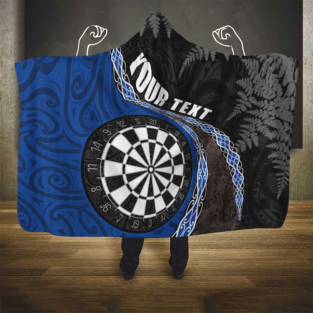 Personalised New Zealand Darts Hooded Blanket Koru Tribal Tattoo and Silver Fern Maori Pattern Blue Color LT03 - Polynesian Pride