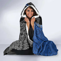Personalised New Zealand Darts Hooded Blanket Koru Tribal Tattoo and Silver Fern Maori Pattern Blue Color LT03 - Polynesian Pride
