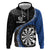 Personalised New Zealand Darts Hoodie Koru Tribal Tattoo and Silver Fern Maori Pattern Blue Color