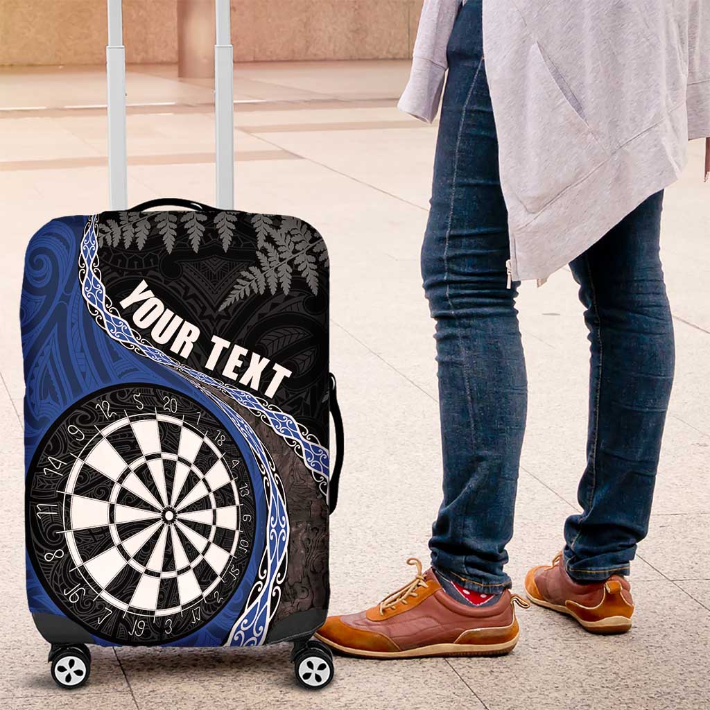 Personalised New Zealand Darts Luggage Cover Koru Tribal Tattoo and Silver Fern Maori Pattern Blue Color LT03 Blue - Polynesian Pride