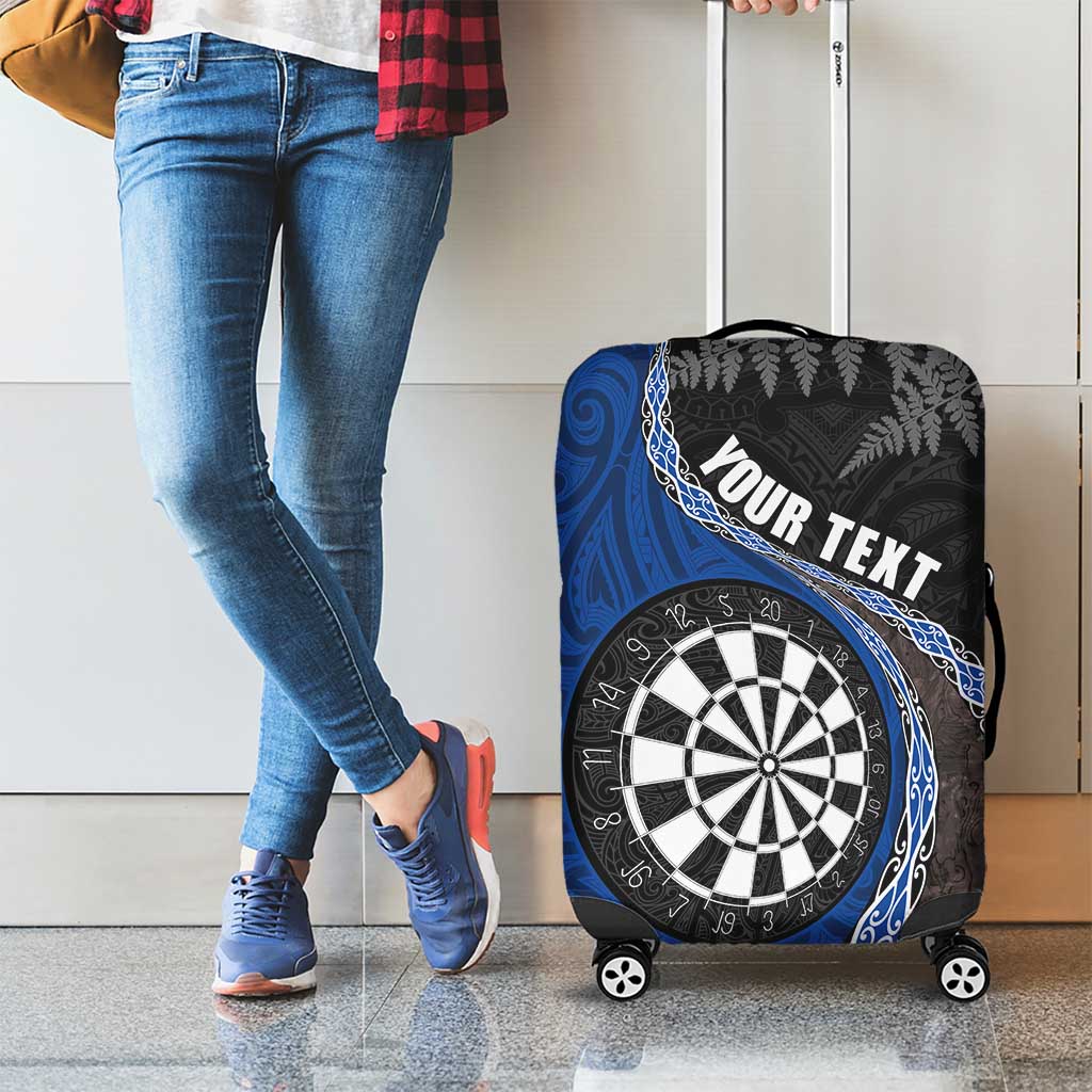 Personalised New Zealand Darts Luggage Cover Koru Tribal Tattoo and Silver Fern Maori Pattern Blue Color LT03 - Polynesian Pride