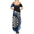 Personalised New Zealand Darts Summer Maxi Dress Koru Tribal Tattoo and Silver Fern Maori Pattern Blue Color