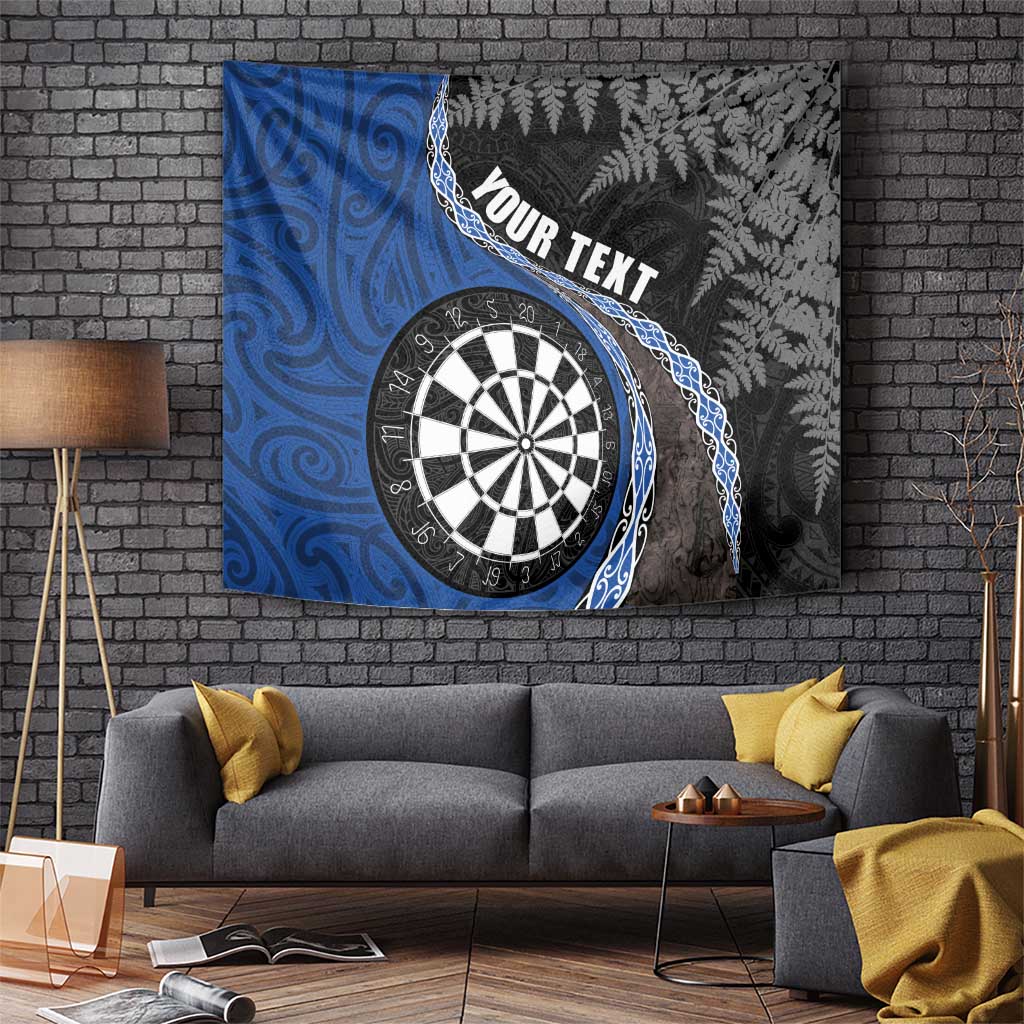 Personalised New Zealand Darts Tapestry Koru Tribal Tattoo and Silver Fern Maori Pattern Blue Color