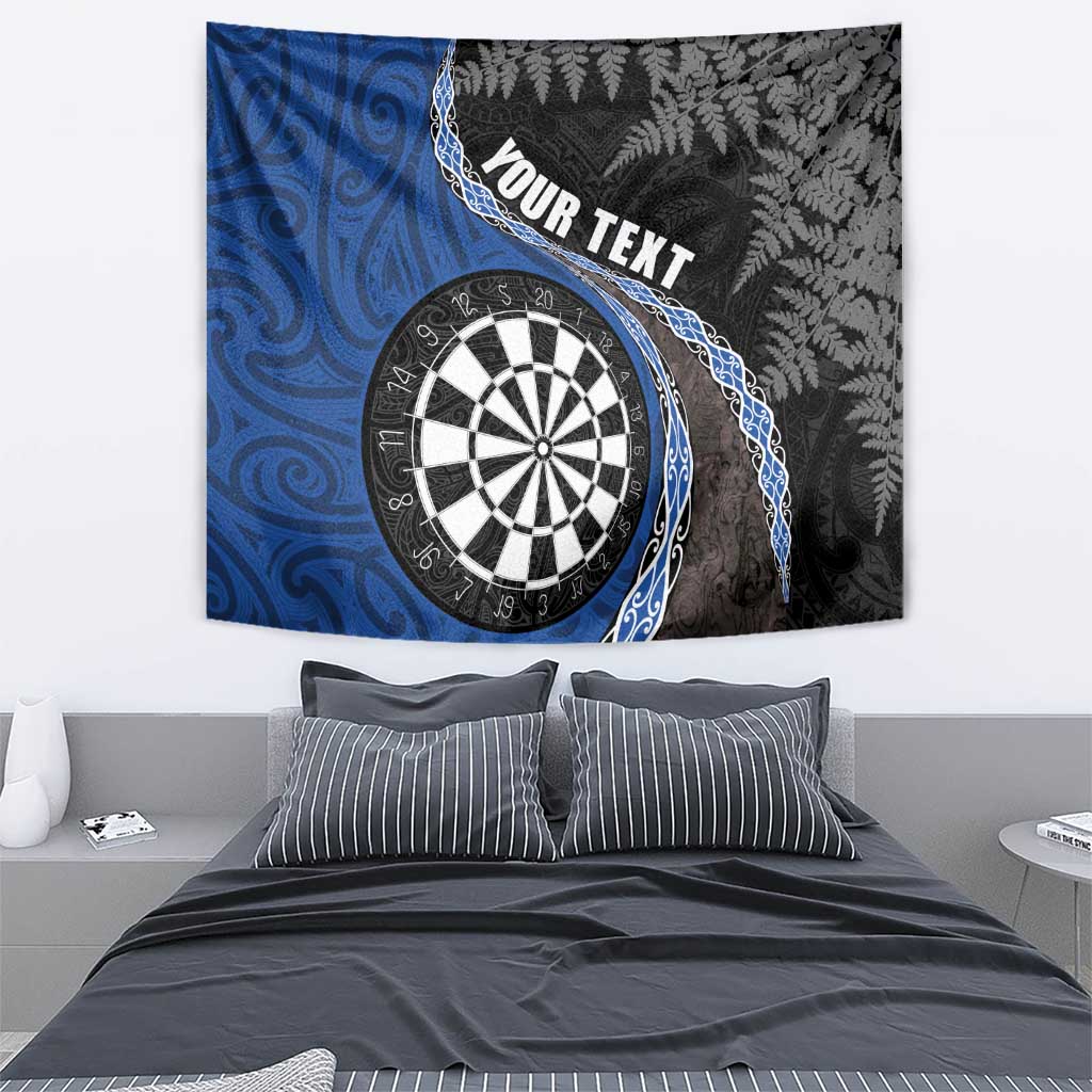 Personalised New Zealand Darts Tapestry Koru Tribal Tattoo and Silver Fern Maori Pattern Blue Color