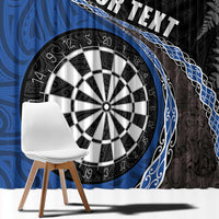 Personalised New Zealand Darts Window Curtain Koru Tribal Tattoo and Silver Fern Maori Pattern Blue Color