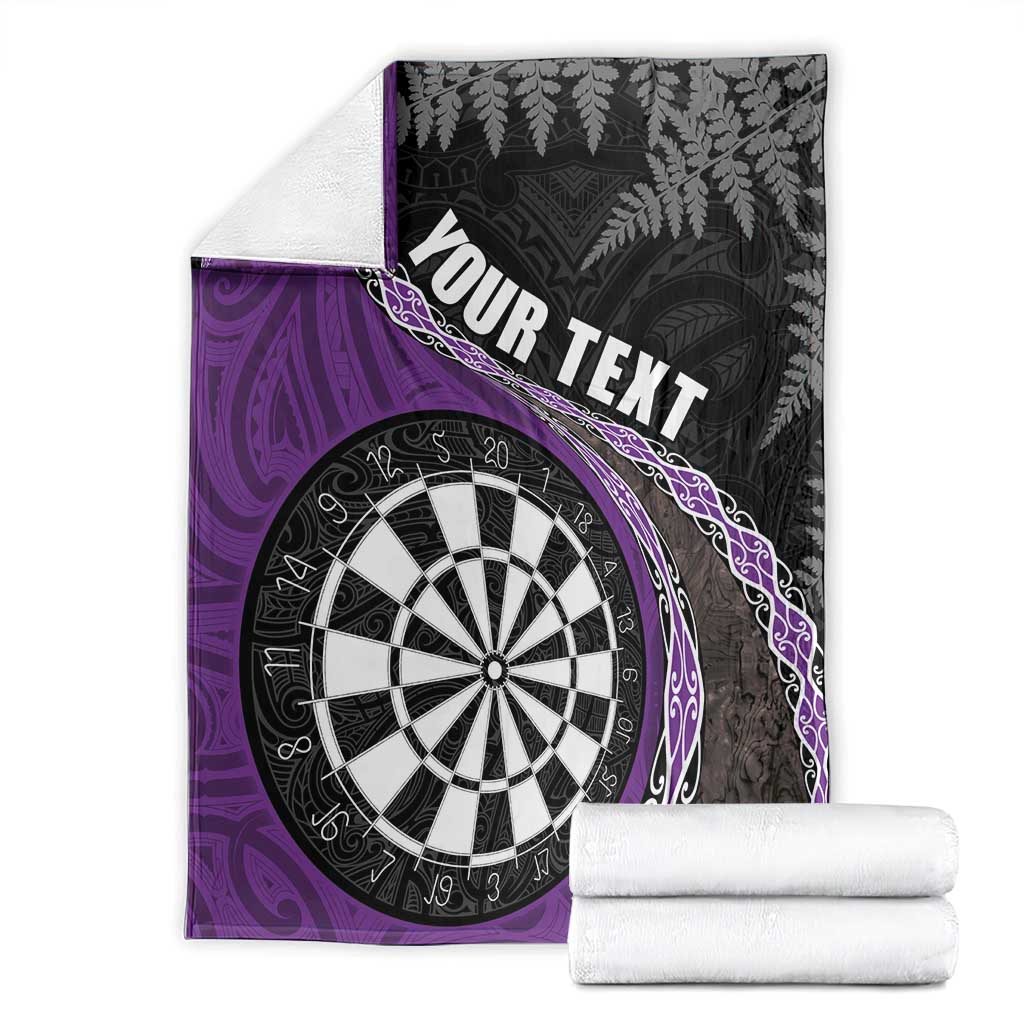 Personalised New Zealand Darts Blanket Koru Tribal Tattoo and Silver Fern Maori Pattern Purple Color