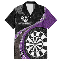 Personalised New Zealand Darts Family Matching Summer Maxi Dress and Hawaiian Shirt Koru Tribal Tattoo and Silver Fern Maori Pattern Purple Color