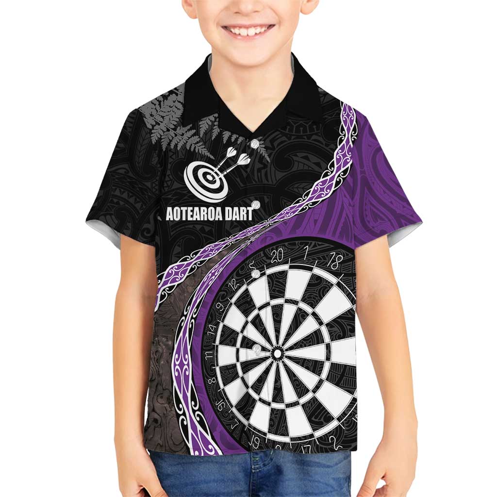 Personalised New Zealand Darts Family Matching Tank Maxi Dress and Hawaiian Shirt Koru Tribal Tattoo and Silver Fern Maori Pattern Purple Color
