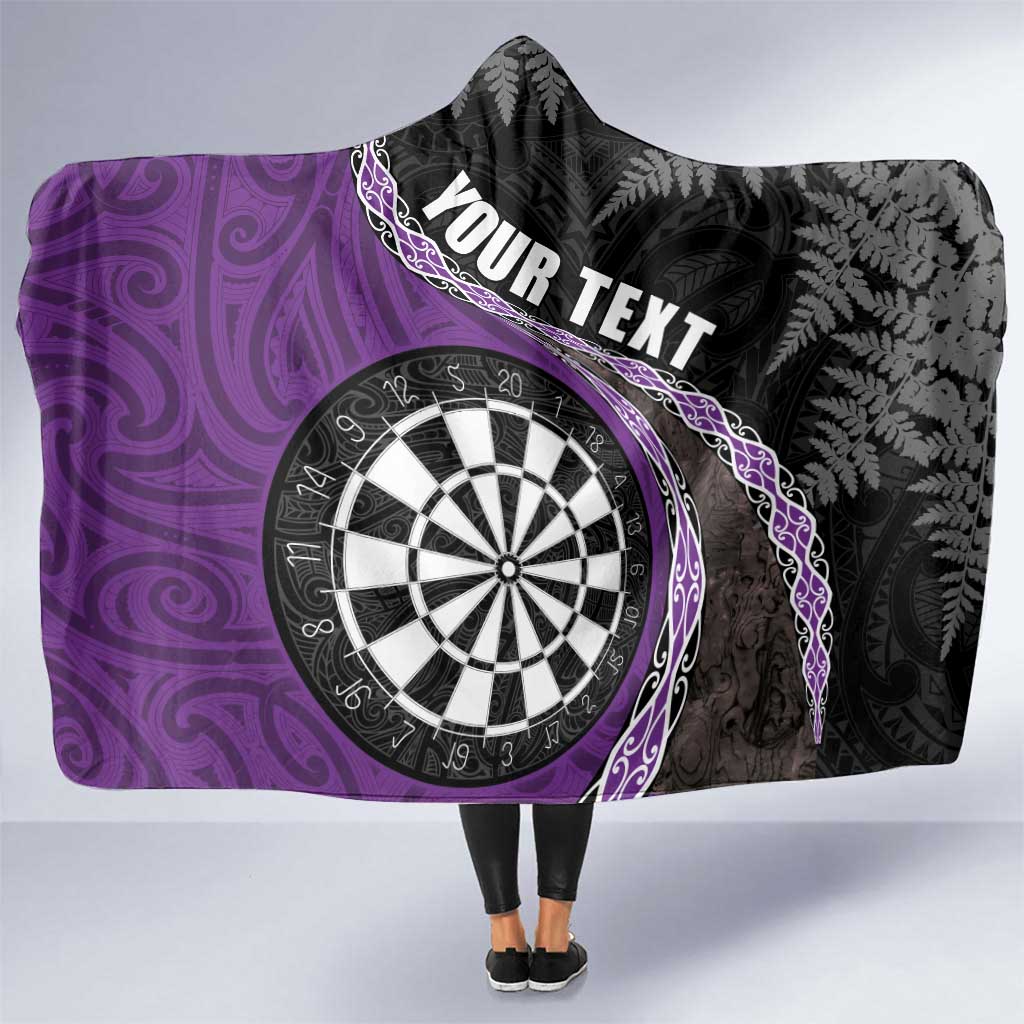 Personalised New Zealand Darts Hooded Blanket Koru Tribal Tattoo and Silver Fern Maori Pattern Purple Color