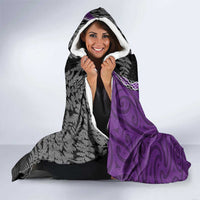 Personalised New Zealand Darts Hooded Blanket Koru Tribal Tattoo and Silver Fern Maori Pattern Purple Color LT03 - Polynesian Pride