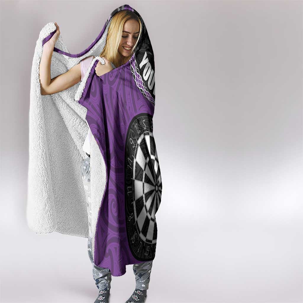 Personalised New Zealand Darts Hooded Blanket Koru Tribal Tattoo and Silver Fern Maori Pattern Purple Color LT03 - Polynesian Pride