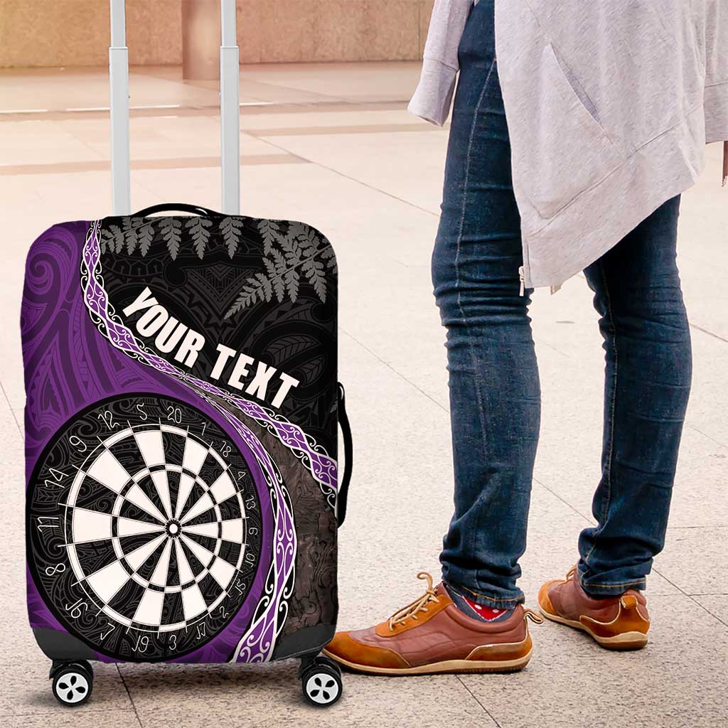 Personalised New Zealand Darts Luggage Cover Koru Tribal Tattoo and Silver Fern Maori Pattern Purple Color LT03 Purple - Polynesian Pride