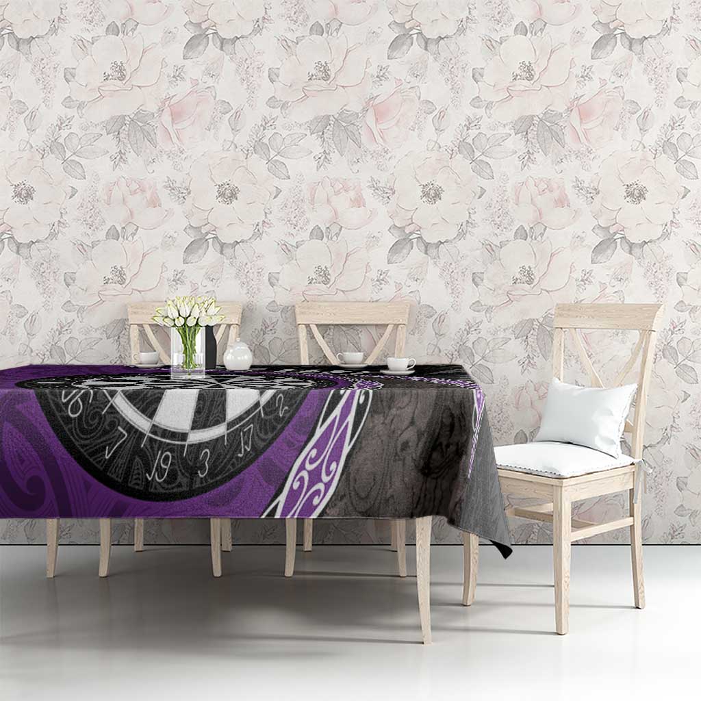 Personalised New Zealand Darts Tablecloth Koru Tribal Tattoo and Silver Fern Maori Pattern Purple Color