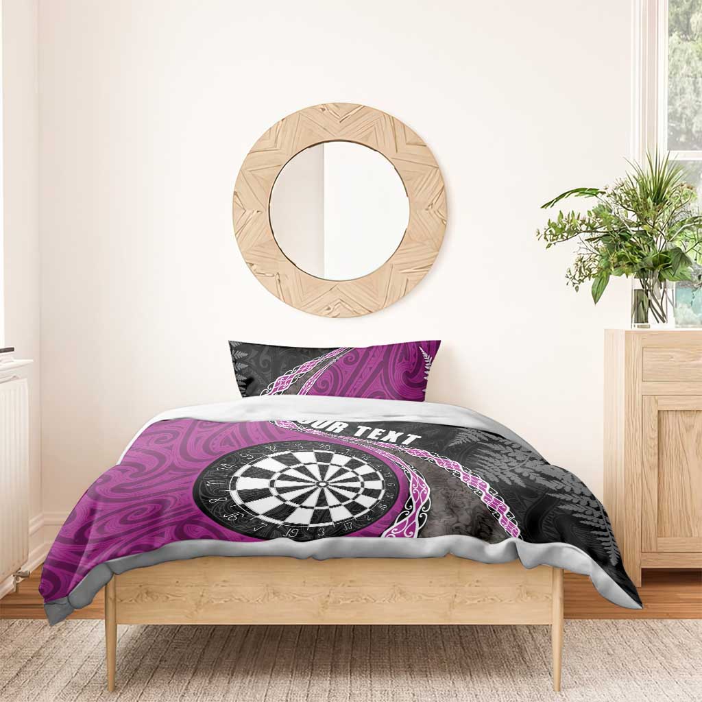 Personalised New Zealand Darts Bedding Set Koru Tribal Tattoo and Silver Fern Maori Pattern Pink Color