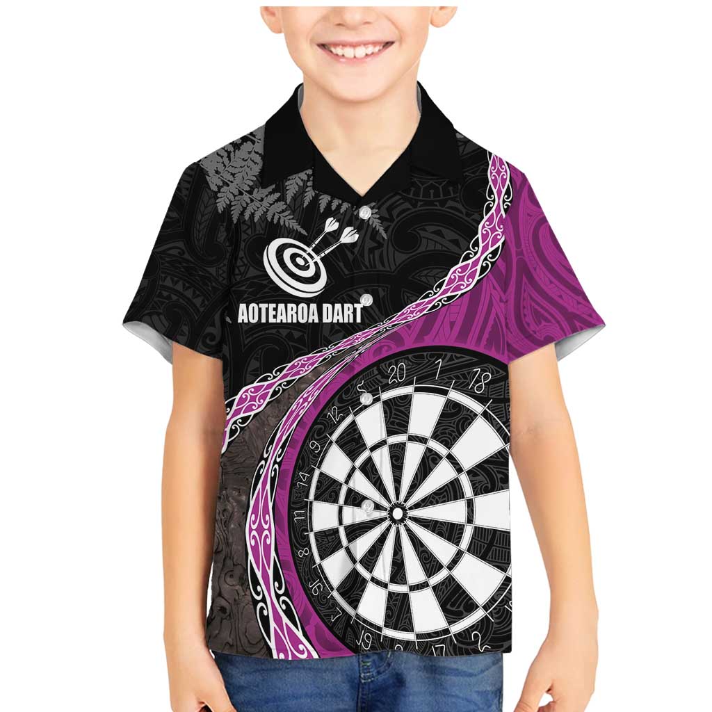 Personalised New Zealand Darts Family Matching Mermaid Dress and Hawaiian Shirt Koru Tribal Tattoo and Silver Fern Maori Pattern Pink Color