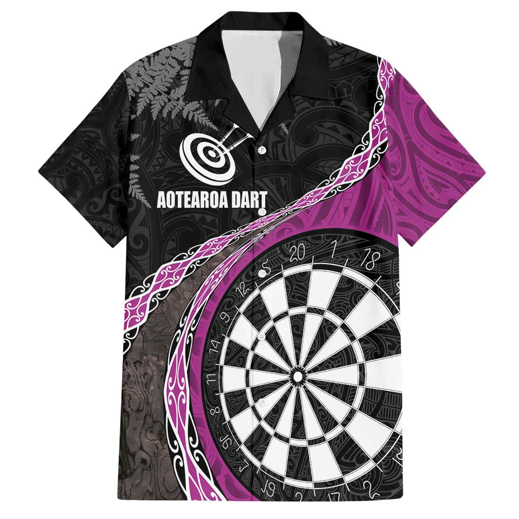 Personalised New Zealand Darts Hawaiian Shirt Koru Tribal Tattoo and Silver Fern Maori Pattern Pink Color