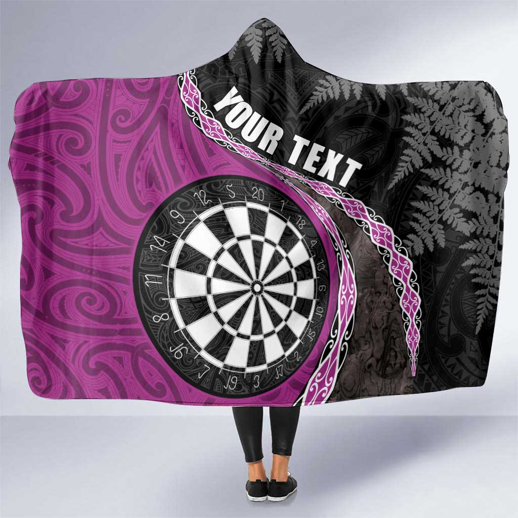 Personalised New Zealand Darts Hooded Blanket Koru Tribal Tattoo and Silver Fern Maori Pattern Pink Color