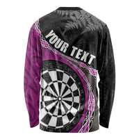 Personalised New Zealand Darts Long Sleeve Shirt Koru Tribal Tattoo and Silver Fern Maori Pattern Pink Color
