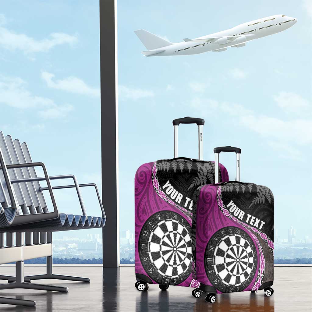 Personalised New Zealand Darts Luggage Cover Koru Tribal Tattoo and Silver Fern Maori Pattern Pink Color LT03 - Polynesian Pride