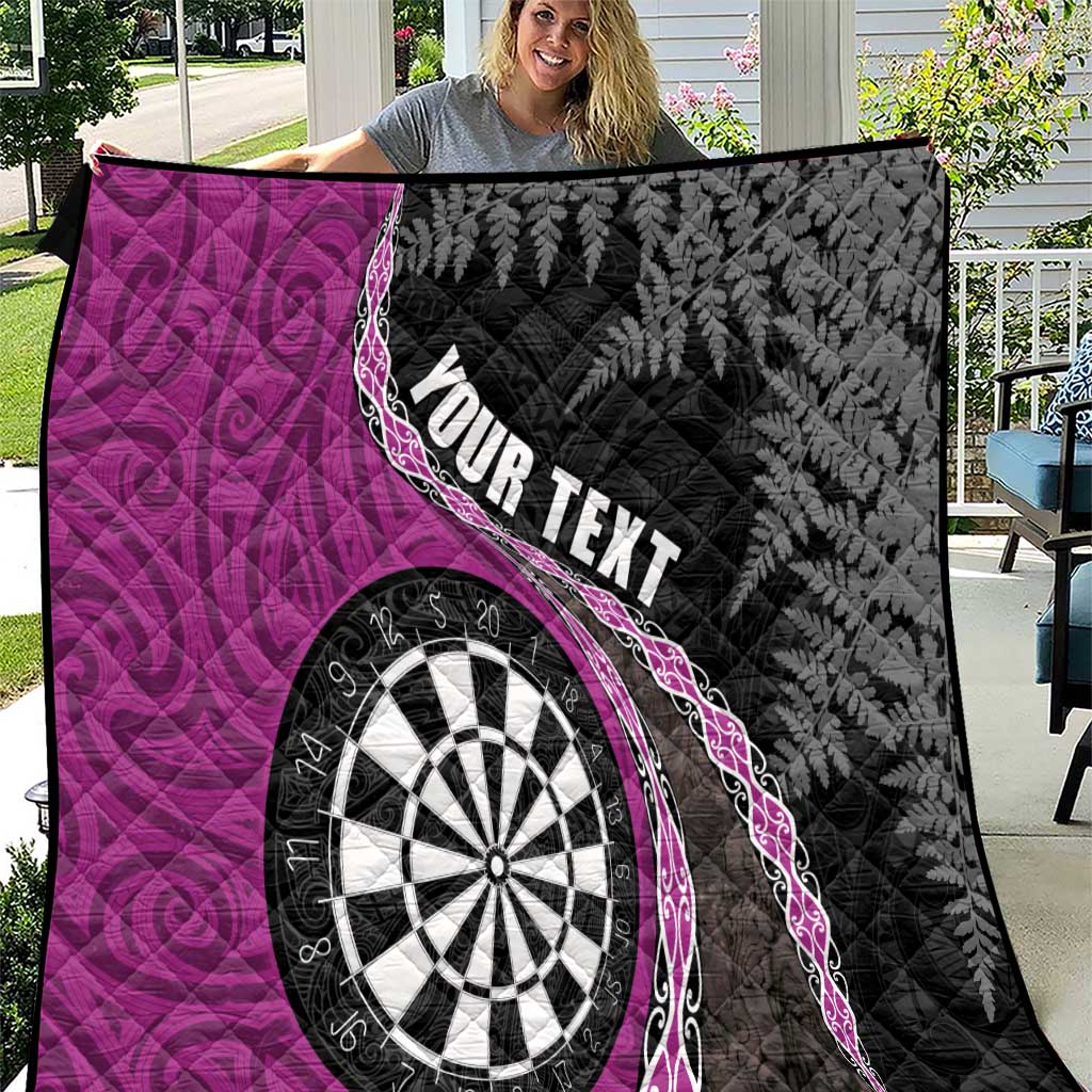 Personalised New Zealand Darts Quilt Koru Tribal Tattoo and Silver Fern Maori Pattern Pink Color