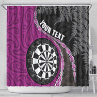 Personalised New Zealand Darts Shower Curtain Koru Tribal Tattoo and Silver Fern Maori Pattern Pink Color