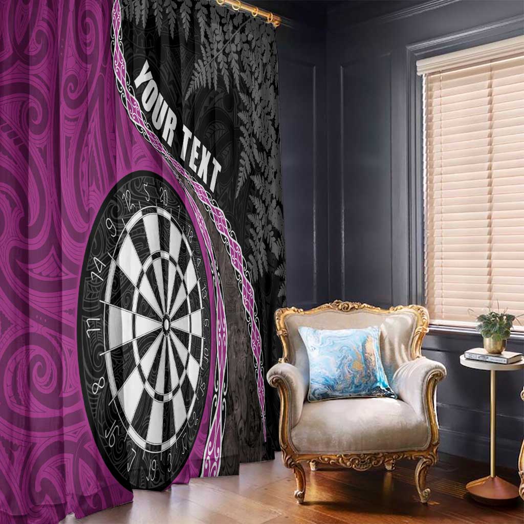 Personalised New Zealand Darts Window Curtain Koru Tribal Tattoo and Silver Fern Maori Pattern Pink Color