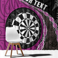 Personalised New Zealand Darts Window Curtain Koru Tribal Tattoo and Silver Fern Maori Pattern Pink Color