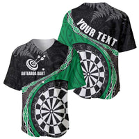 Personalised New Zealand Darts Baseball Jersey Koru Tribal Tattoo and Silver Fern Maori Pattern Green Color