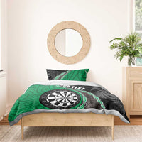 Personalised New Zealand Darts Bedding Set Koru Tribal Tattoo and Silver Fern Maori Pattern Green Color