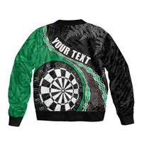 Personalised New Zealand Darts Bomber Jacket Koru Tribal Tattoo and Silver Fern Maori Pattern Green Color